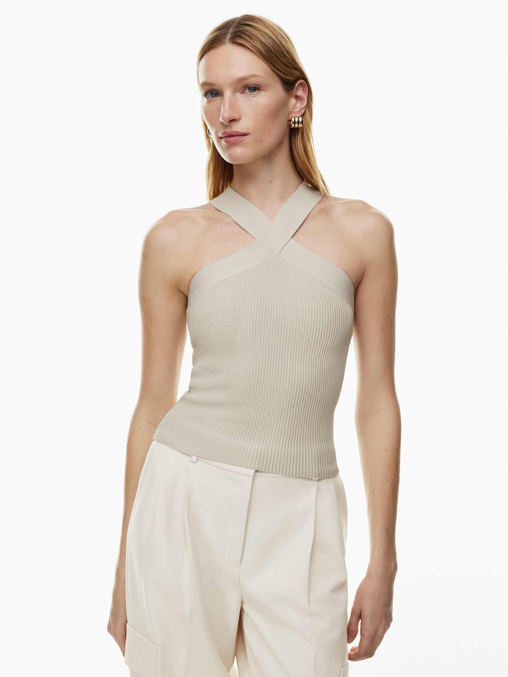 Aritzia Babaton Matte Pearl Sculpt Knit Criss Cross Tank Size Large